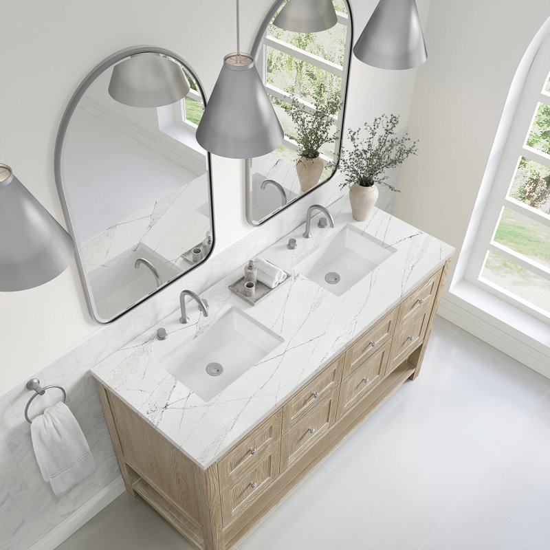 Breckenridge 60'' W Double Vanity, Ethereal Noctis Silestone, Widespread, Whitewashed Oak