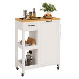 Rolling Portable Dining Serving Utility Small Kitchen Island Cart On Wheels With Trash Can Storage Cabinet For 13 Gallon Garbage Bin