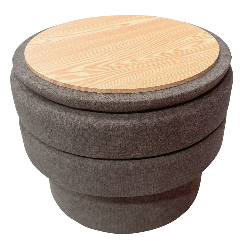 Modern Fabric Round Storage Ottoman, Modern  Round Storage Ottoman - Warm Charcoal