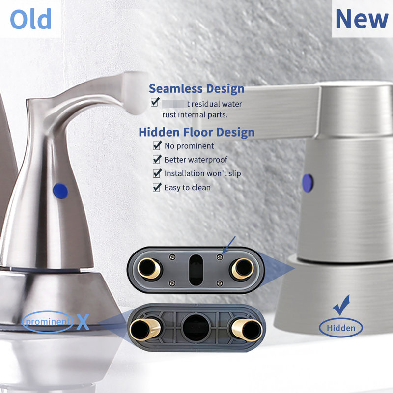 Modern 2 Bathroom Sink Faucet In Brushed Nickel - 360 Degree Swivel Spout, Rust 4 Inch Vanity 2 Handle Faucet, Metal Body