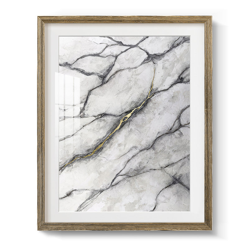 Marbre blanc II, Blanc, Papier avec cadre noyer, H 20 po x l 16 po