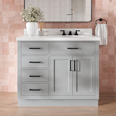 Tidworth 42'' Solid Wood Single Bathroom Vanity with 1.5'' Quartz Top