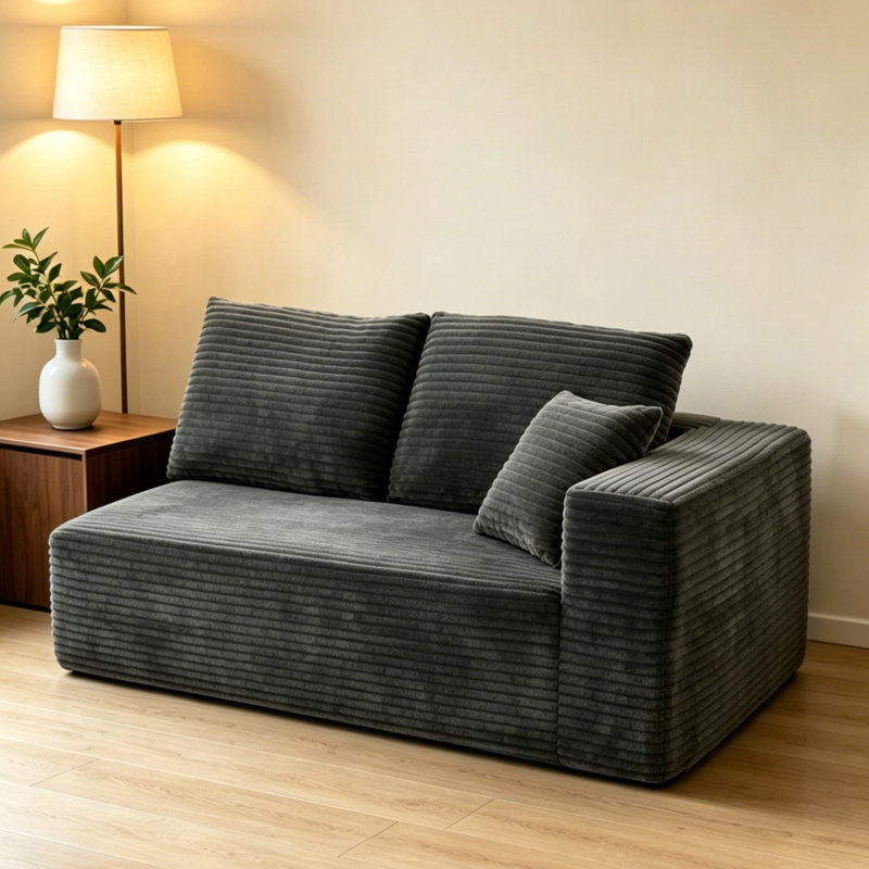 59" Corduroy Boneless Loveseat Couch, Modern Modular Sofa, No Assembly Required, Gray