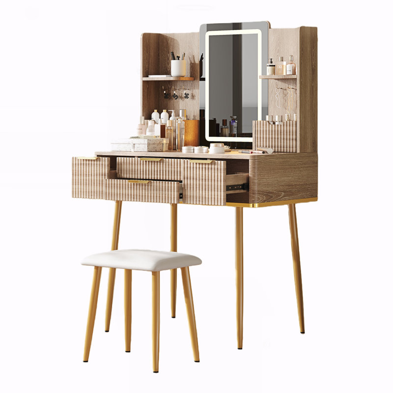 Meuble-lavabo à 4 tiroirs avec miroir DEL et détails sculptés