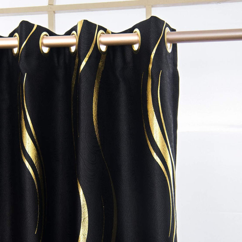 Blackout Curtain Pair, Black/Gold
