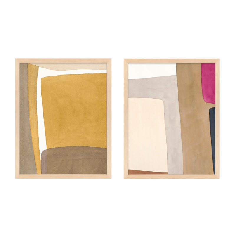 Ochre & Fuchsia Set Of 2 Print by Julia Balfour, 20" H x 16" W x 1.25" D, Brown Framed Paper