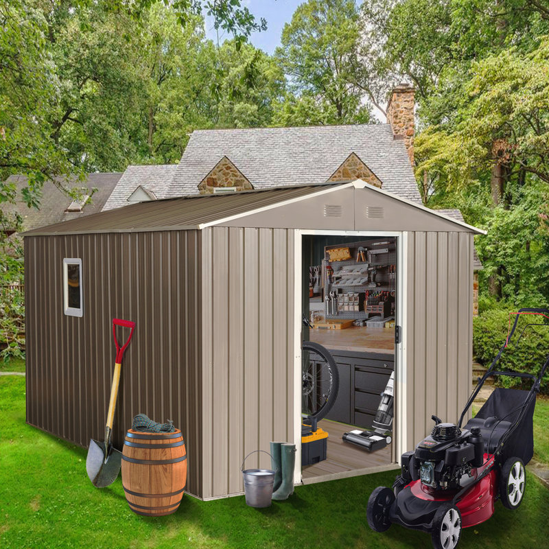 Remise de rangement extérieure en métal 8 pi x 10 pi avec base en métal, avec fenêtre