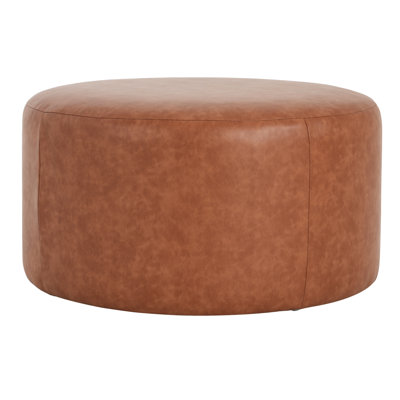 Faux Leather Round , Cognac Brown, 30.19" W X D 16.37" H, Comfortable Seating With Dense Foam Padding And Pocket Coil Spring System, Versatile For Footrest, Seating, Or Side Table Use, Modern Elegant