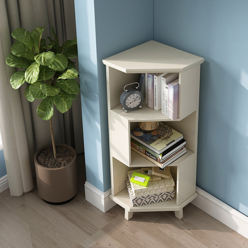 Solid Wood Corner Bookcase, (3 Shelves) 118.1cm H x 39.9cm W x 39.9cm D, White