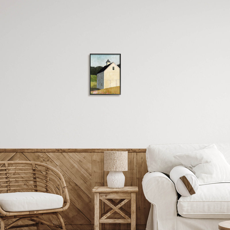 Countryside Hills Barn Scenery by Suzanne Nicoll - Floater Frame Painting on Wood, Midnight Black Framed Giclee