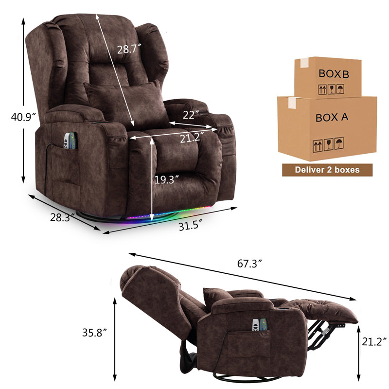 Upholstered Power Recliner, Brown