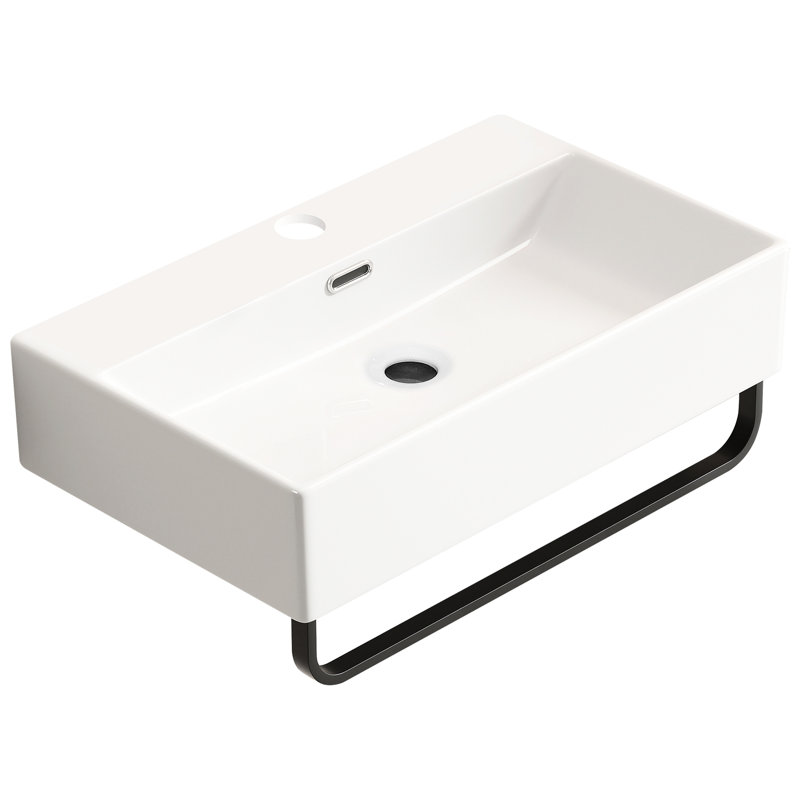 Lavabo vasque blanc pour salle de bain, fixation murale, finition polie lisse, glacis non poreux brillant, ouverture de drain standard