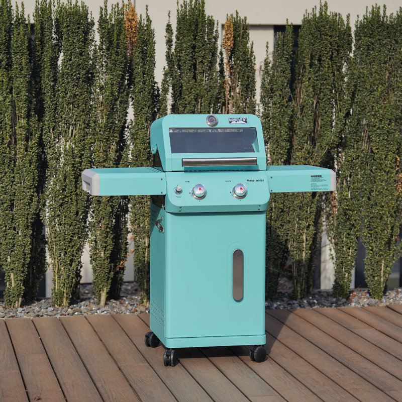 Cuisine d'extérieur à 2 brûleurs autoportante au propane liquide 24 000 BTU avec boîte à fumée Monument Grills Mesa 5 pièces pour l'extérieur