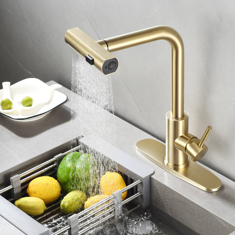 HGN Pull Down Kitchen Faucet, Brushed Gold