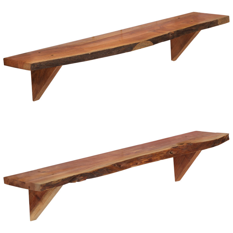 Diego 2 Piece Acacia Solid Wood Floating Shelf, 18 H x 90 W x 20 D cm