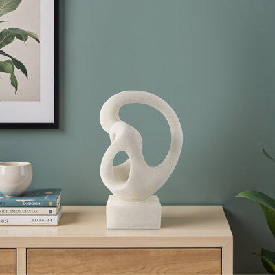 Sculpture Polyresin Abstract Loop Design Modern Accent For Home Office Bedroom Or Living Room Decor - 16" White