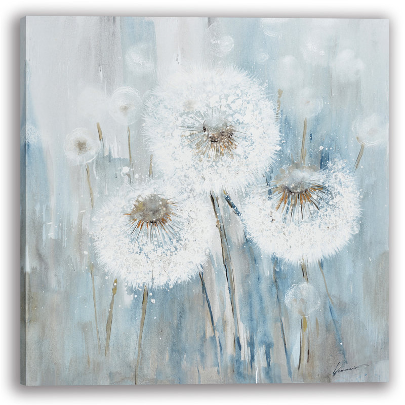 «Whispering Dandelions - Soft Botanical», art mural sur toile, H 20 po x l 20 po