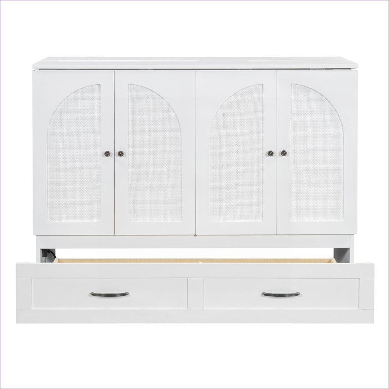 Lit escamotable pliant en bois massif, blanc éclatant avec grands tiroirs de rangement, solution compacte pour les petits appartements et les pièces multifonctionnelles