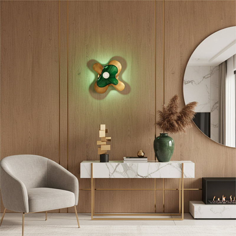 Butterfly Wall Sconce – Elegant Brass – Glass Lighting Design & Color Options, Green