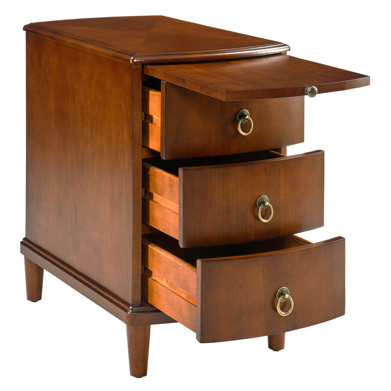 Table de bout étroite avec tablette coulissante, table de chevet à 3 tiroirs en bois pour les petits espaces