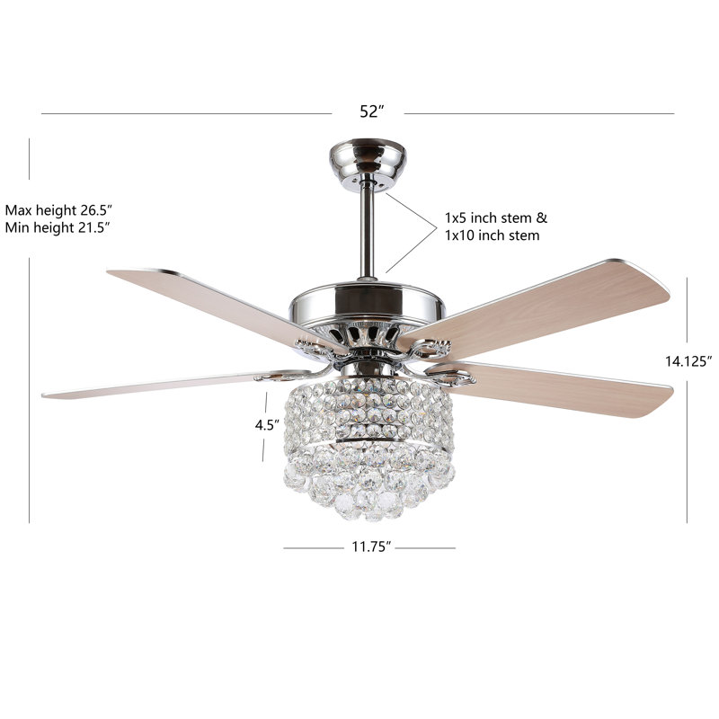 Ventilateur de plafond 5 pales 52" avec télécommande, ensemble d’éclairage inclus Mahaney