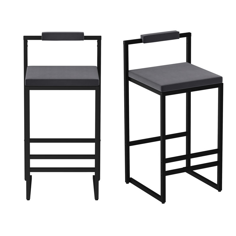 Tabourets de bar contemporains en velours gris avec repose-pieds et support de 220 lb, de 2 pour plusieurs réglages de haute qualité en noir, structure rouille, repose-pieds, salles à manger