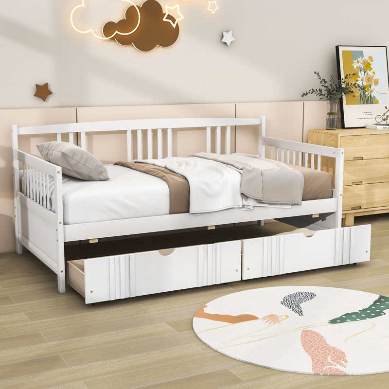 Wooden Daybed with 2 Drawers, White, Twin