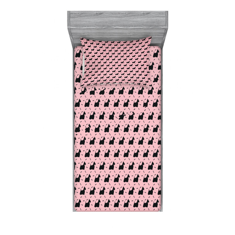Scottie Microfiber Patterned Fitted Sheet, Twin Fitted Sheet with 1 Pillowcase
