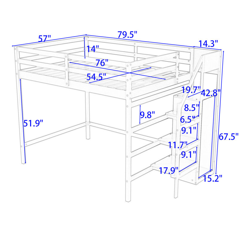 Fidana Kids Full Loft Bed, White