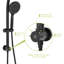 Ensemble de douche à main 7 po et pomme de douche à pluie 4,7 po, noir mat avec bras et valve réglables, tige de support