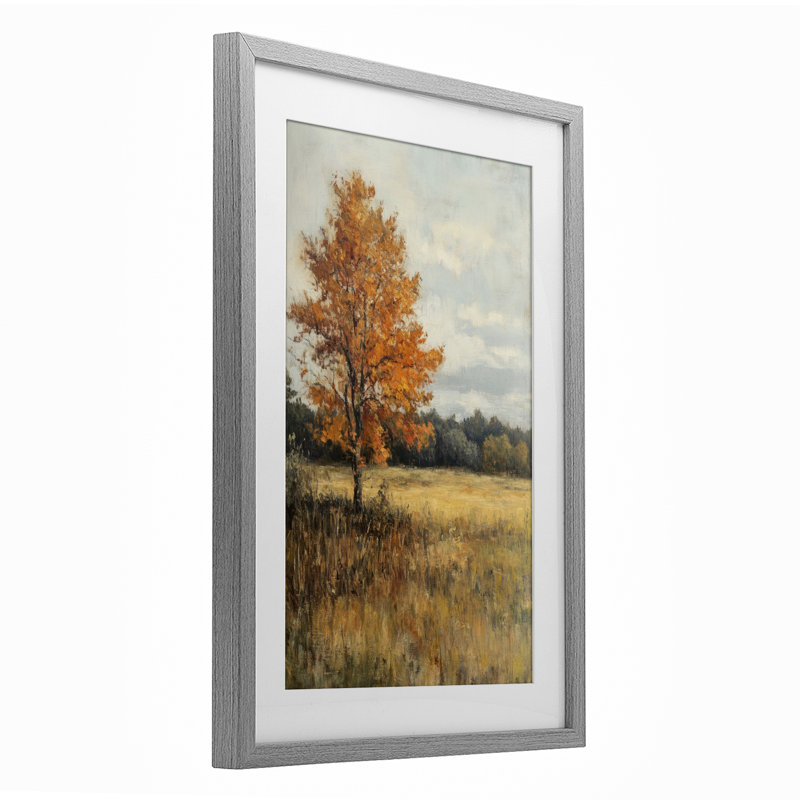 «Orange Tree Landscape», reproduction encadrée sous verre, par Petal Prints Design, H 20 po x l 14 po, Cadre de ferme gris