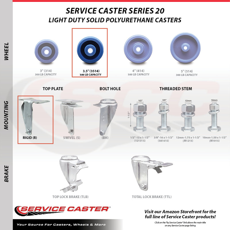 Solid Polyurethane Caster with Rigid Top Plate