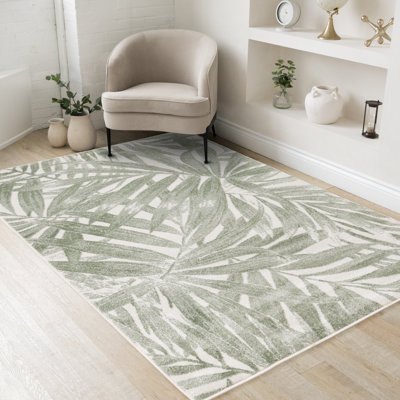 Tapis botanique vert crème Cleda