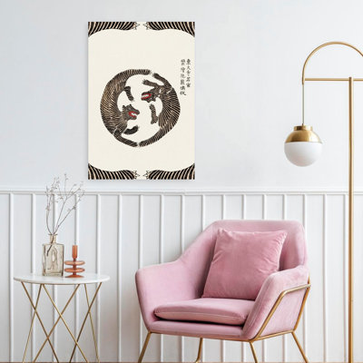 Woodblock Tigers From Yatsuo No Tsubaki (Creative ed.) Retro Vintage Tiger Wall Art Print 1 Piece Wrapped Canvas Wall Art