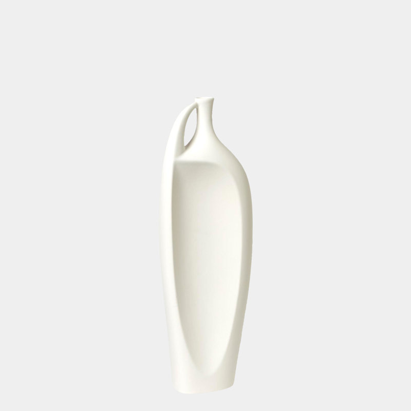 Indentation Vase-Matte White, 14" H x 3" W x 5" D