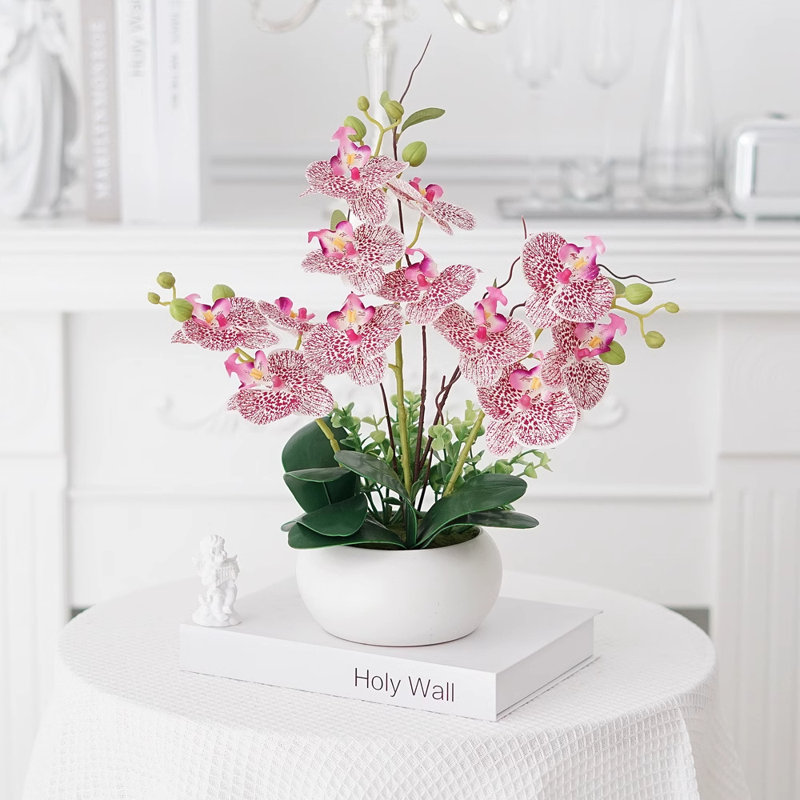Décoration simulée avec papillon et orchidée avec fausses fleurs, Rose à pois