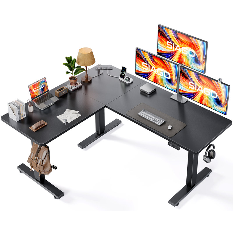 L-shaped Standing Desk – Adjustable Height Electric Desk With Memory Controller, 45.7" H x 63" W x 55" D, Black