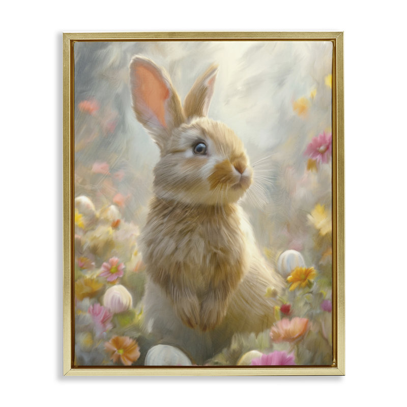 Cadre flottant Bunny Dreams Meadow, design par Kim Allen, Cadre flottant métallique doré, H 21 po x l 17 po