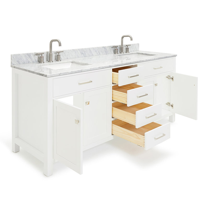 Aberdeenshire 72" Double Bathroom Vanity with Carrara White Marble Top, White