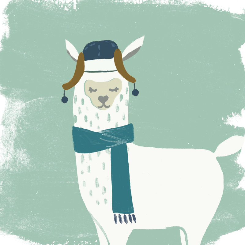Bundle Up Llama III - Wrapped Canvas Print, 76cm H x 76cm W