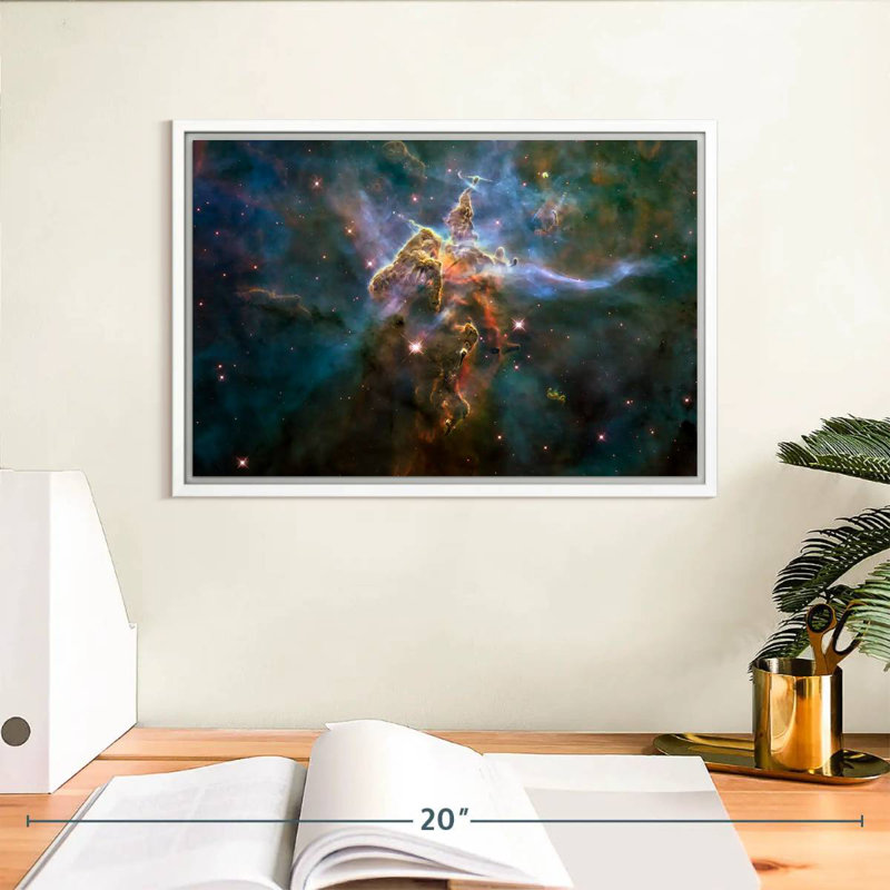 Carina Nebula Mystic Mountain, Cadre flottant blanc, 13 po x 9 po