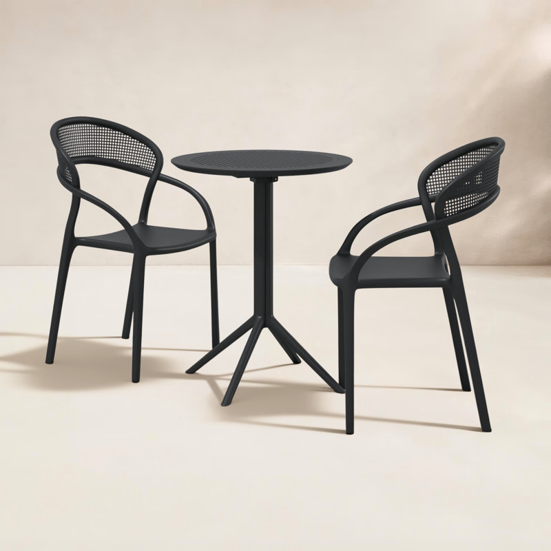Ensemble bistro pour 2 personnes avec chaises ouvertes empilables Farrah, Noir
