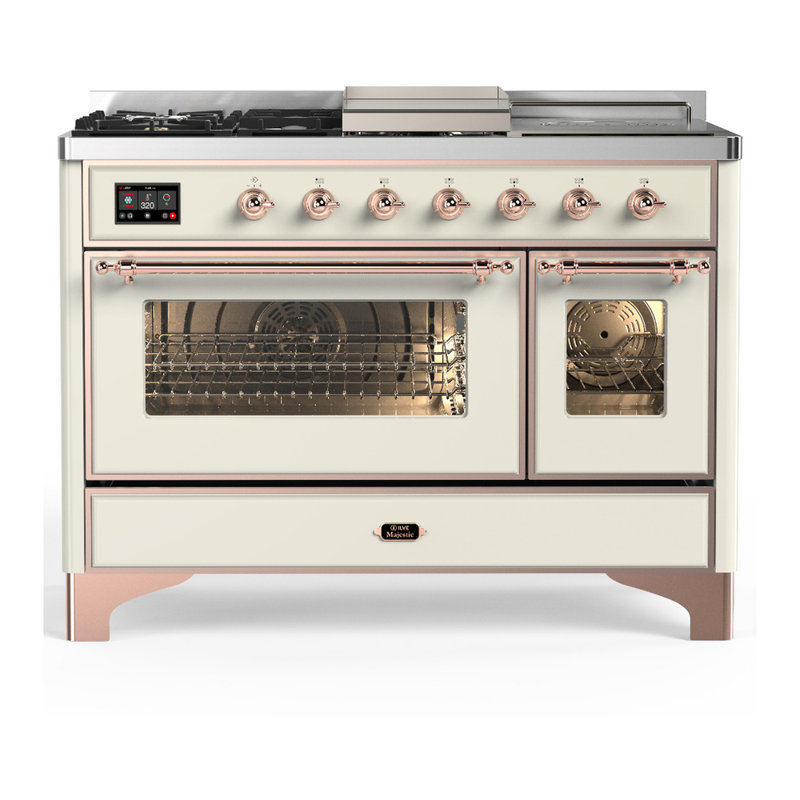 Majestic III Series 48 Inch Dual Fuel Range with 5 Sealed Burners, Griddle, Frenchtop in Glossy Black (Natural Gas, Burnished Trim)