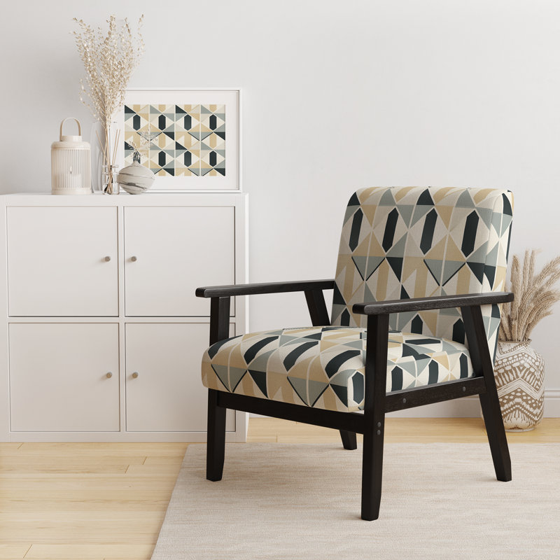 Neutral Space - Chaise rembourrée avec accoudoirs traditionnels et motif damassé
