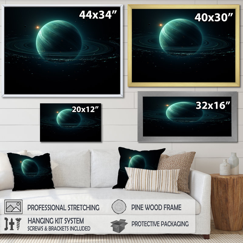 " Emerald Enceladus Outer Space ", Black Single Picture Frame, 16" H x 32" W x 1" D