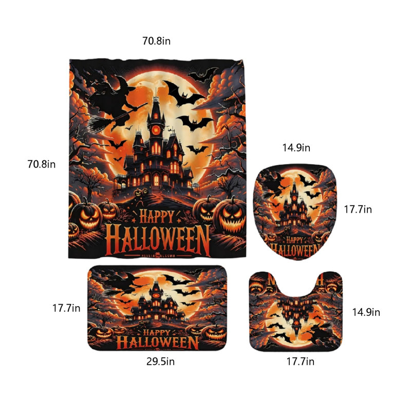 Ensemble de rideau de douche et tapis de salle de bain Halloween Haunted Castle