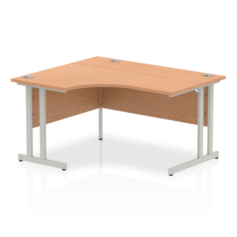 Tibay L-Shaped Metal Base Computer Desk, Silver, Oak, Left Hand Return