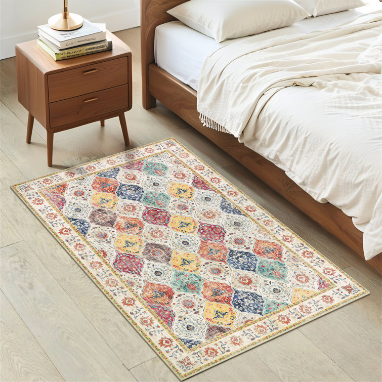 Machine Washable Non-Slip Oriental Area Rug Beige/Yellow/Orange