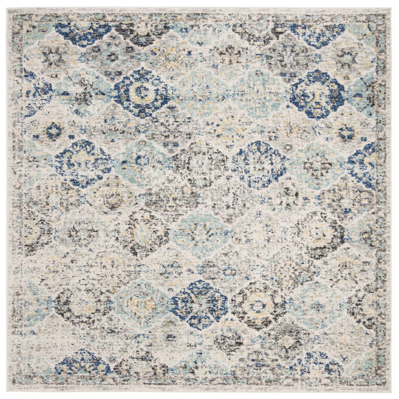 Tapis oriental ivoire / turquoise Felty, Carré 8 pi