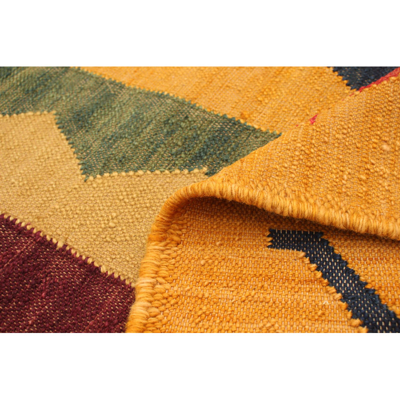 Tapis de zone en laine dorée 8 pi x 10 pi "one-of-kind" à main noué la new age anatolian